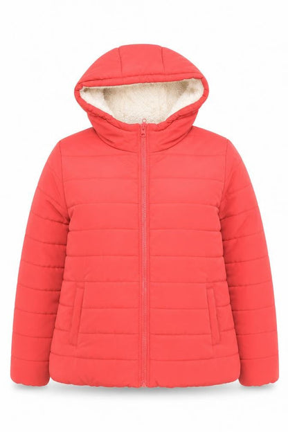 B.Young Women's Red Hooded Puffer Jacket Size 18 Winter Coat