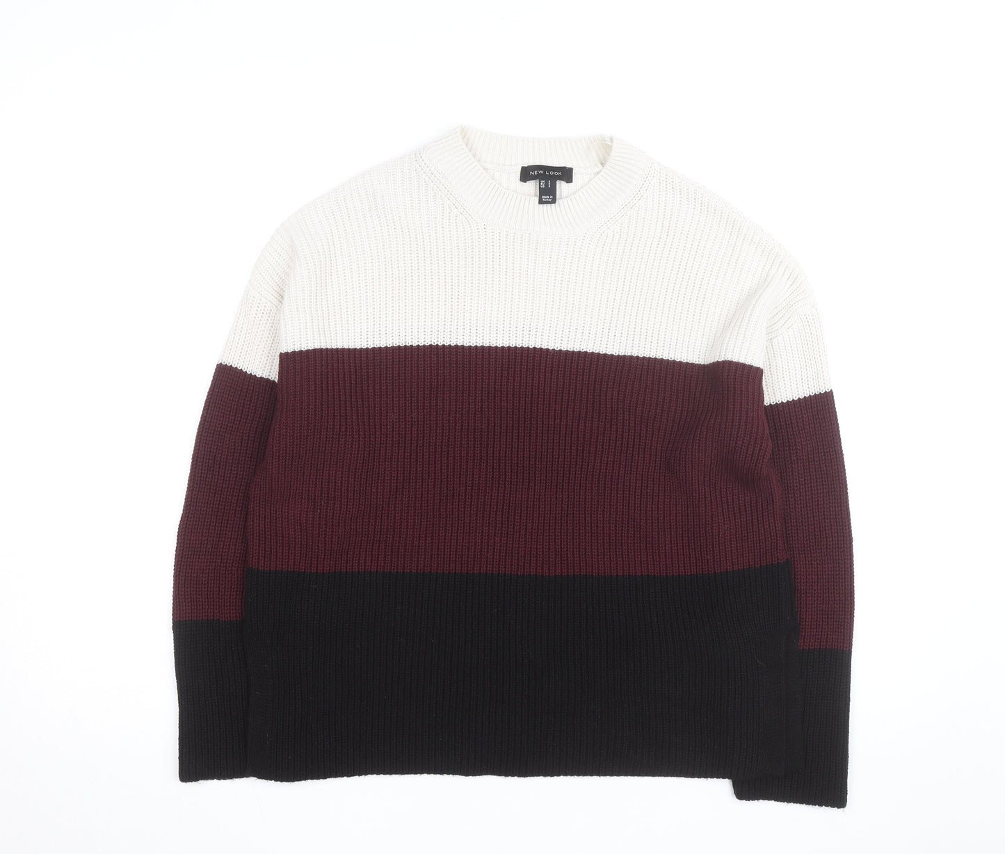 New Look Women Cream Burgundy Black Stripe Knit Jumper UK S