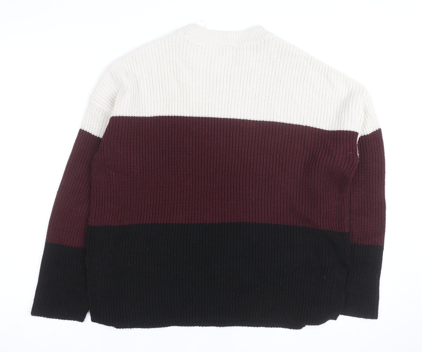 New Look Women Cream Burgundy Black Stripe Knit Jumper UK S