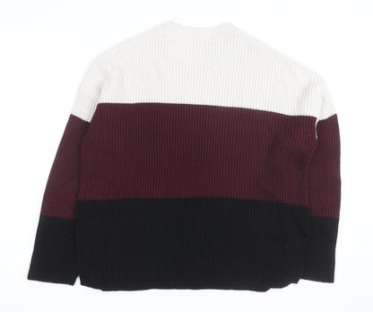 New Look Women Cream Burgundy Black Stripe Knit Jumper UK S