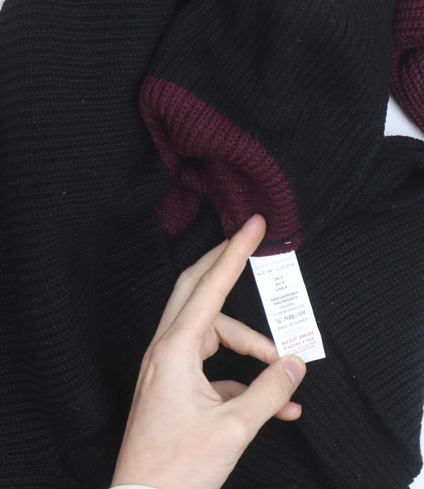 New Look Women Cream Burgundy Black Stripe Knit Jumper UK S