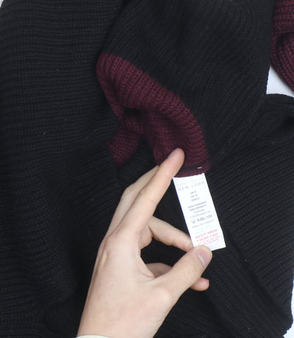 New Look Women Cream Burgundy Black Stripe Knit Jumper UK S