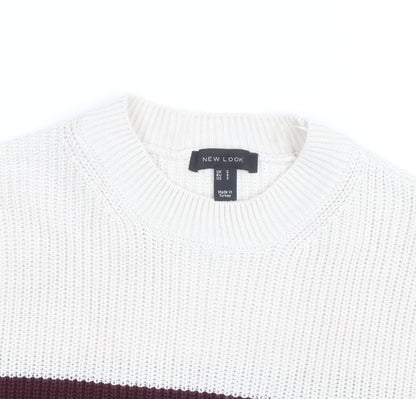 New Look Women Cream Burgundy Black Stripe Knit Jumper UK S