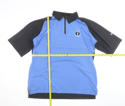 Ashworth Men's Blue & Black Golf Polo Shirt Size L 1/4 Zip Cotton