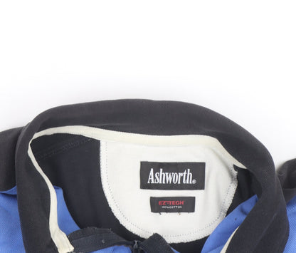 Ashworth Men's Blue & Black Golf Polo Shirt Size L 1/4 Zip Cotton