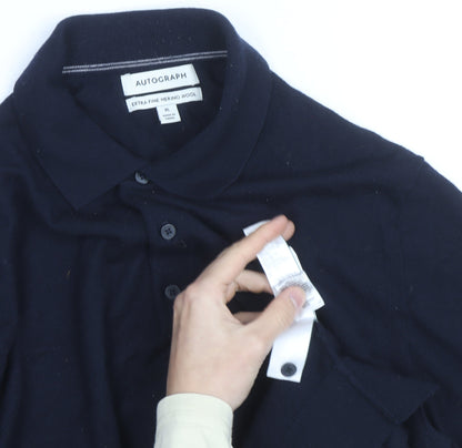 Marks and Spencer Autograph Men's Black XL Merino Wool Long Sleeve Polo