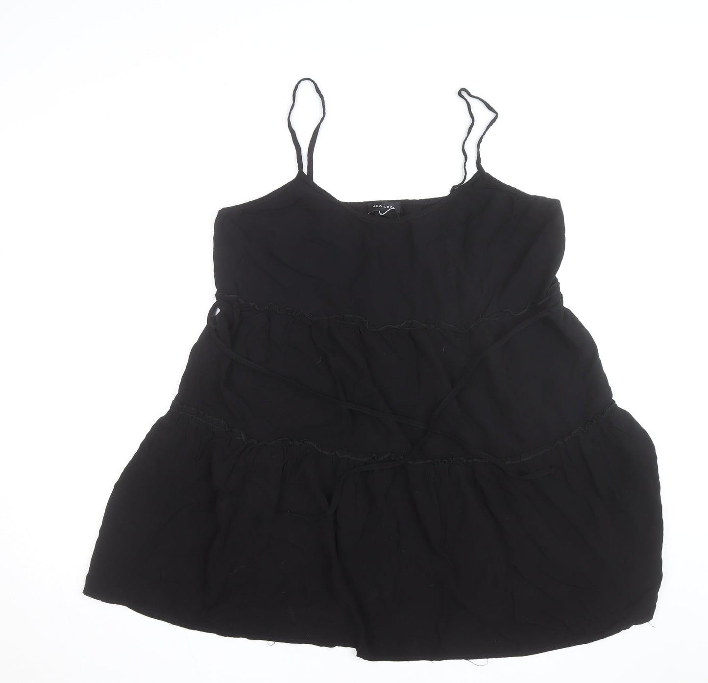 New Look Women Black Size 14 Slip Dress Sleeveless Short Chiffon