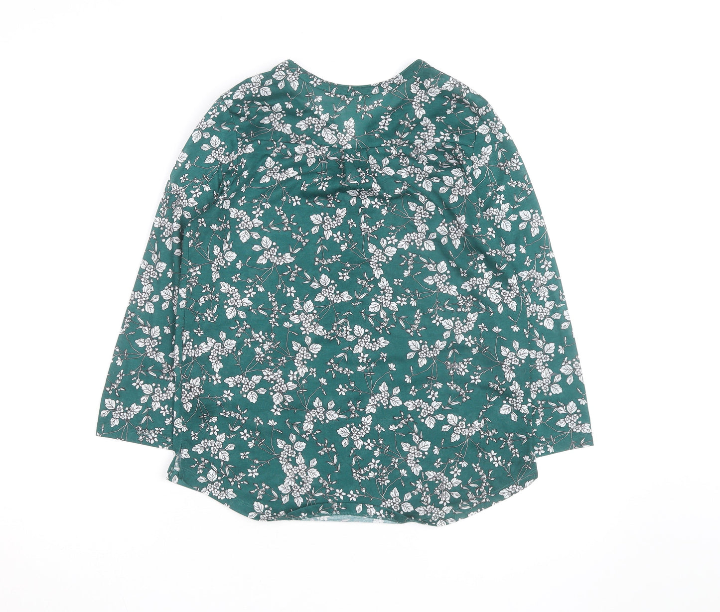 H&M Women’s Green Floral V-Neck Long Sleeve Cotton Tunic Blouse Size 10