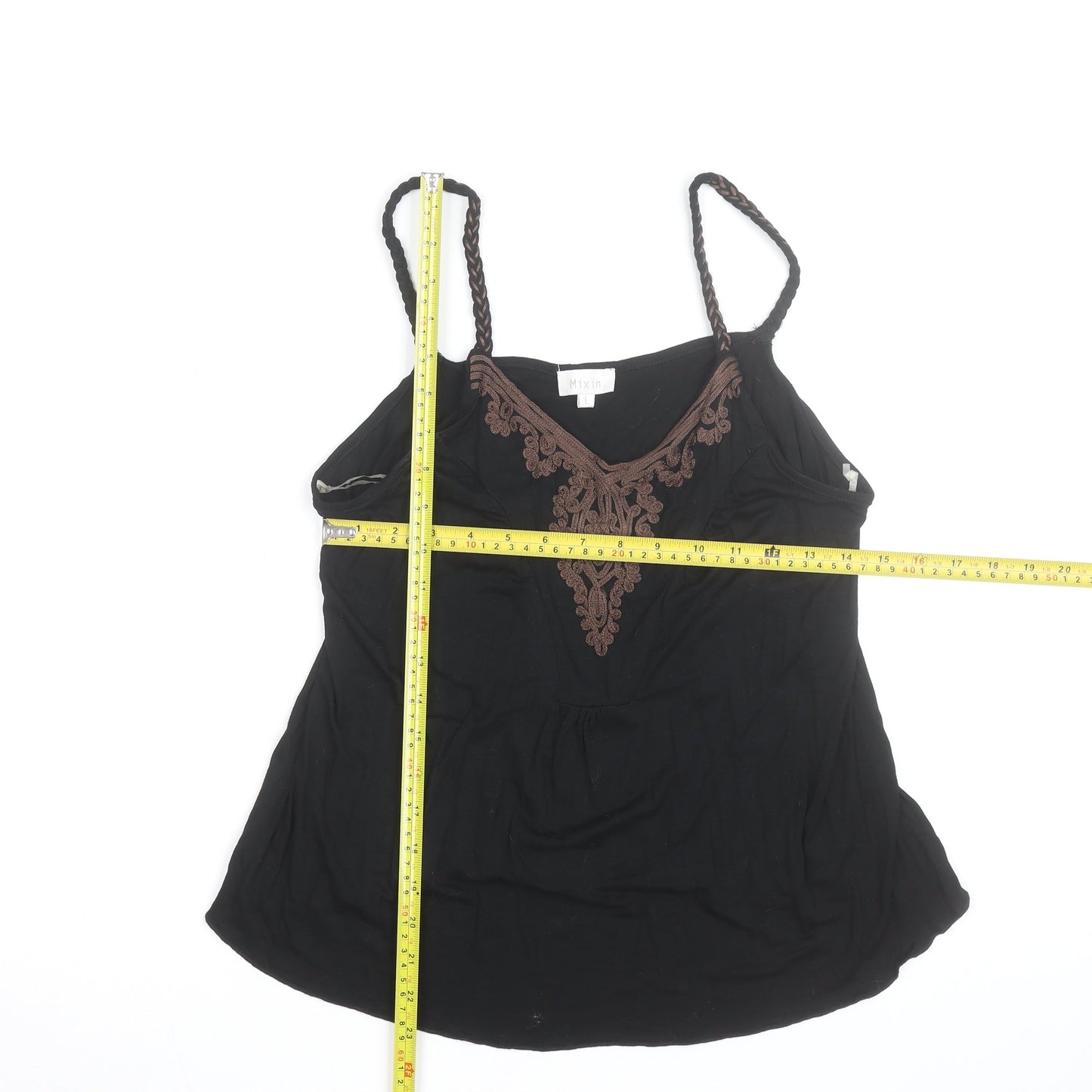 Mixin Womens Black Camisole Tank Top L Embroidered V-Neck Summer Stretch