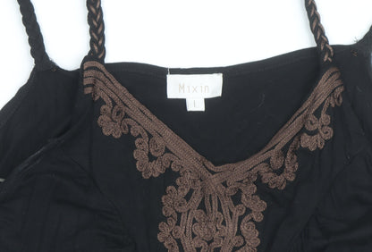 Mixin Womens Black Camisole Tank Top L Embroidered V-Neck Summer Stretch