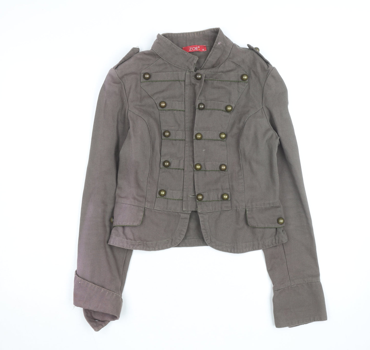 Zoe Women’s Brown Military Jacket Size 12 Cotton Buttoned