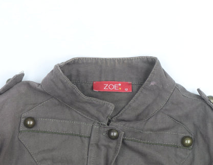 Zoe Women’s Brown Military Jacket Size 12 Cotton Buttoned