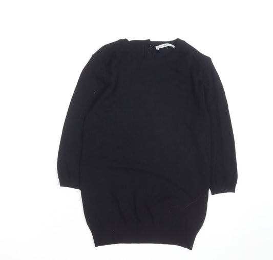 Zara Women Black Crew Neck Knit Pullover Jumper Size 12