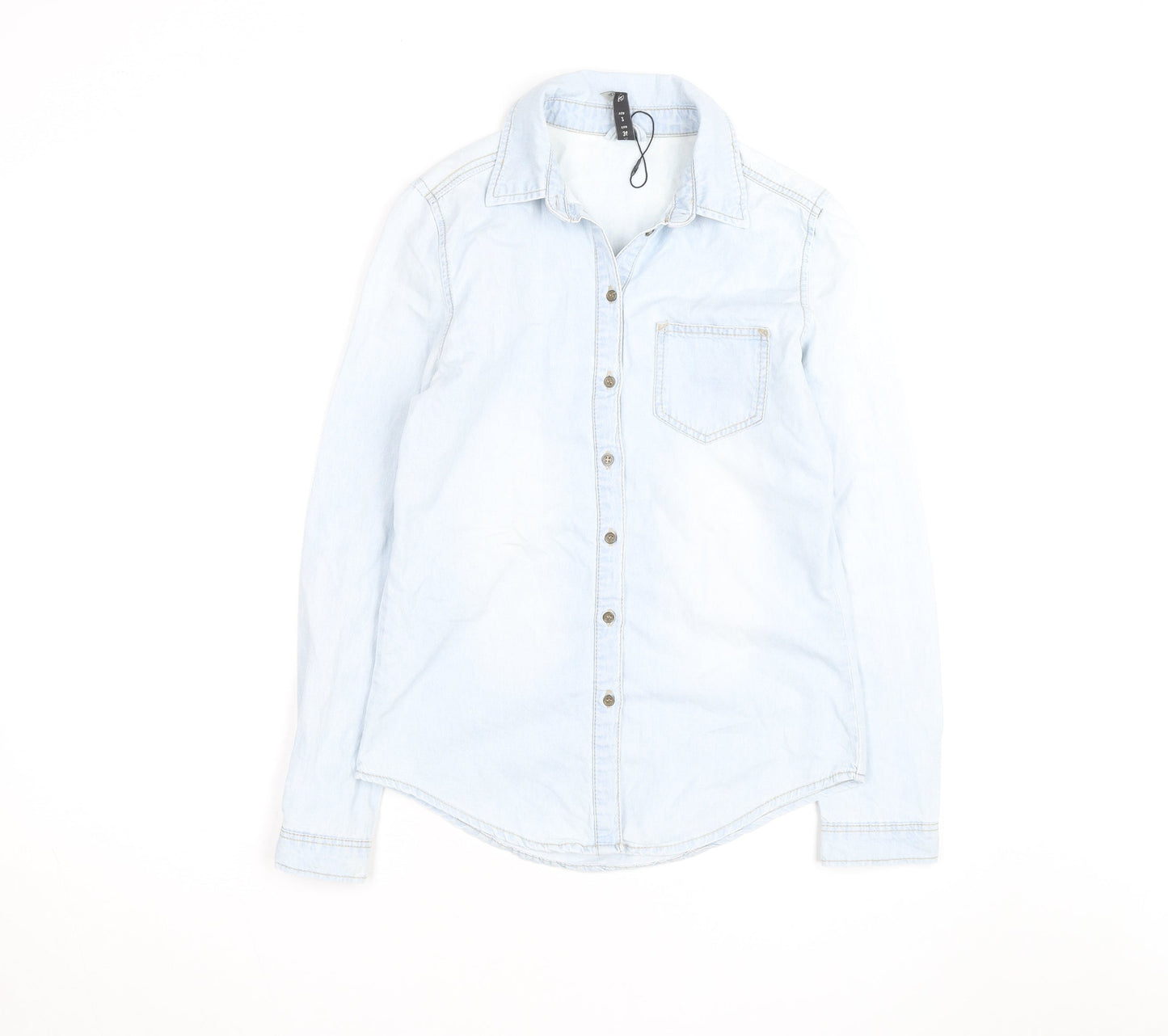Divided Women Blue Denim Long Sleeve Cotton Button-Up Shirt Size 6