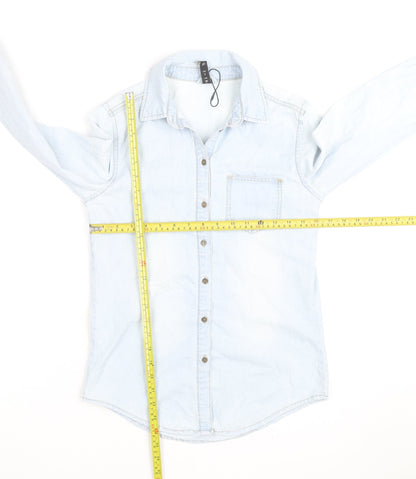 Divided Women Blue Denim Long Sleeve Cotton Button-Up Shirt Size 6
