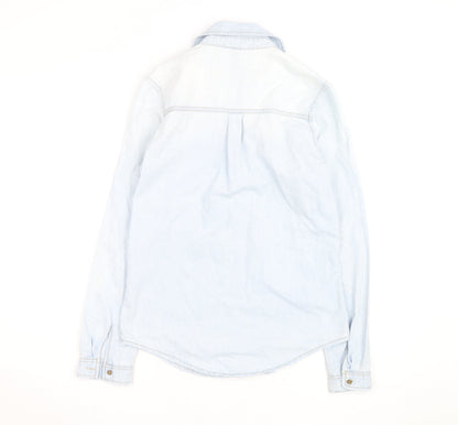 Divided Women Blue Denim Long Sleeve Cotton Button-Up Shirt Size 6