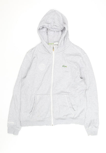 Lacoste Men's Grey Full Zip Hoodie Size L Cotton Logo Hooded Sweatshirt