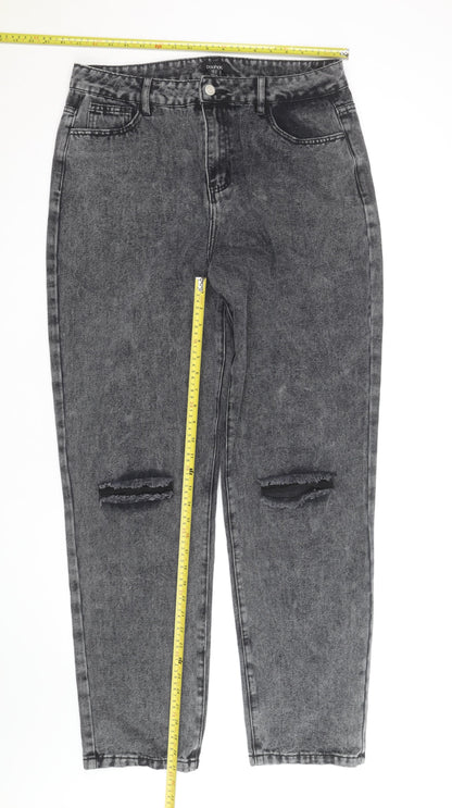 Boohoo Womens Grey Acid Wash Mom Jeans Size 16 Tall Distressed