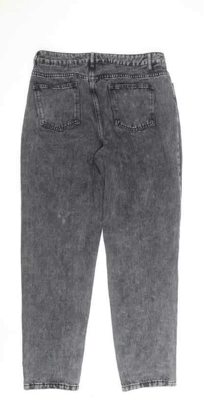 Boohoo Womens Grey Acid Wash Mom Jeans Size 16 Tall Distressed