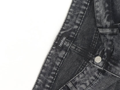 Boohoo Womens Grey Acid Wash Mom Jeans Size 16 Tall Distressed