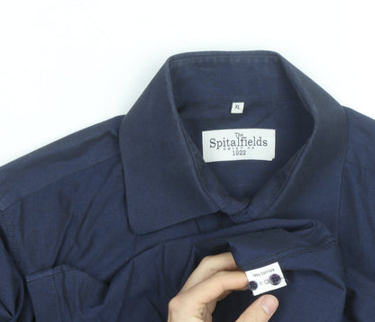 The Spitalfields Shirt Co Men's Blue XL Long Sleeve Cotton Button-Up Shirt