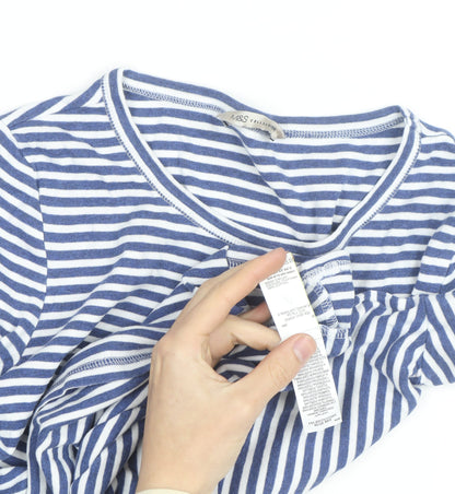 Marks and Spencer Women’s Blue White Striped Long Sleeve Cotton T-Shirt Size 14