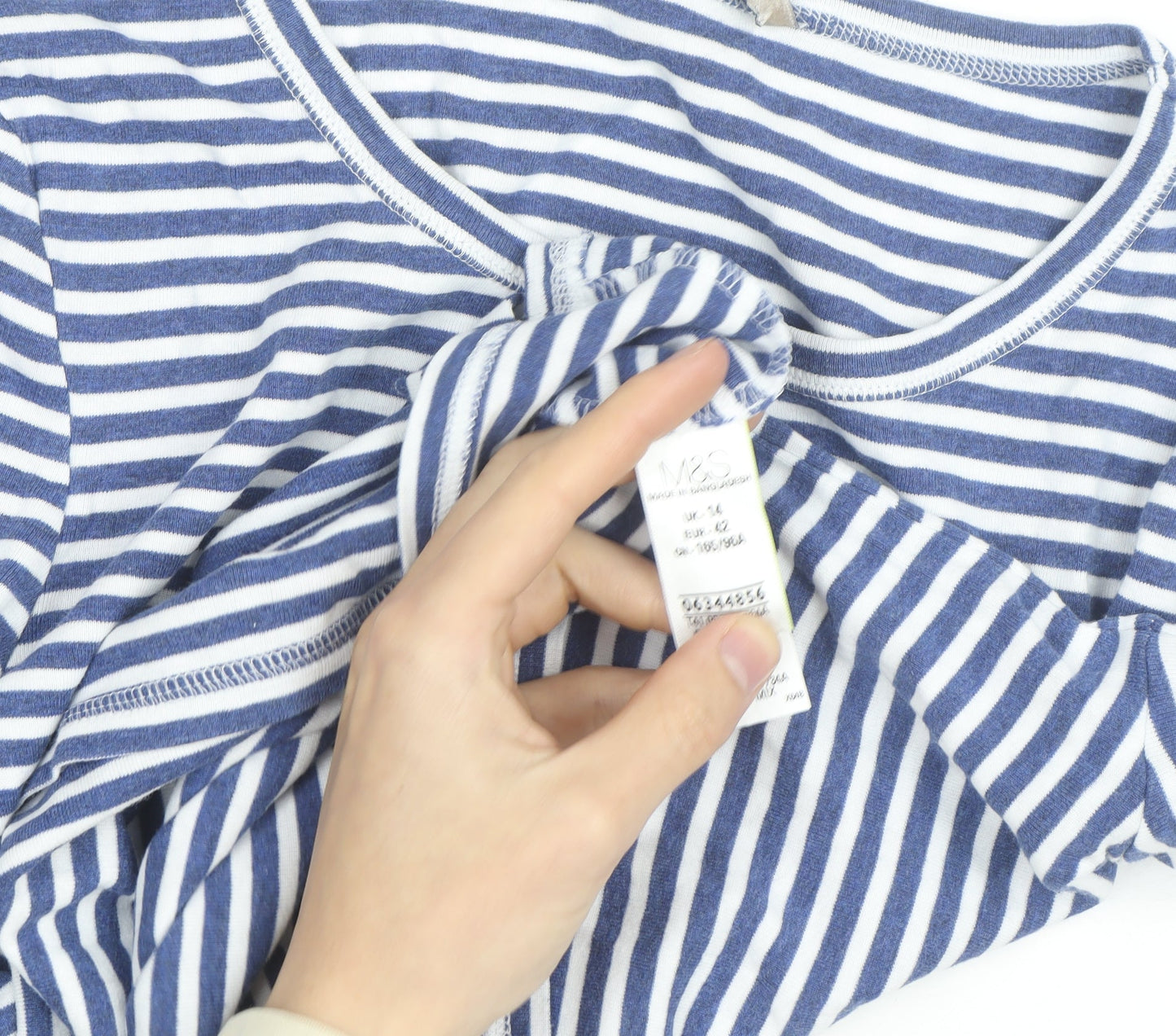 Marks and Spencer Women’s Blue White Striped Long Sleeve Cotton T-Shirt Size 14