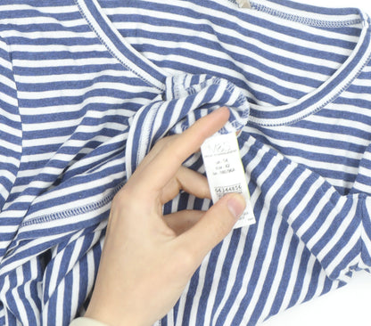Marks and Spencer Women’s Blue White Striped Long Sleeve Cotton T-Shirt Size 14