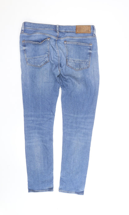 River Island Men's Blue Slim Straight Jeans 34W 32L Distressed Denim