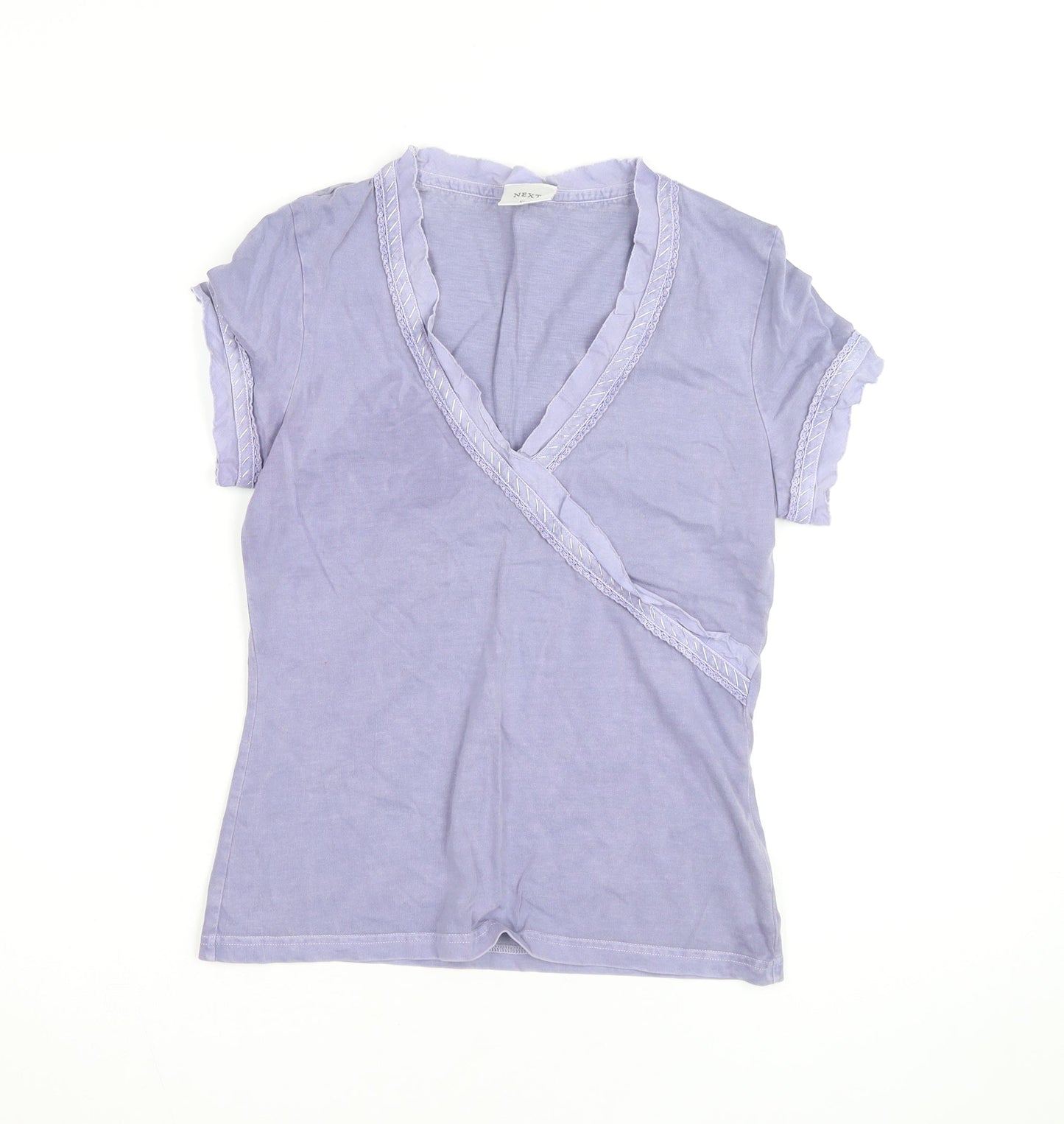 Next Women Purple Wrap Ruffle Cotton Short Sleeve T-Shirt UK 12