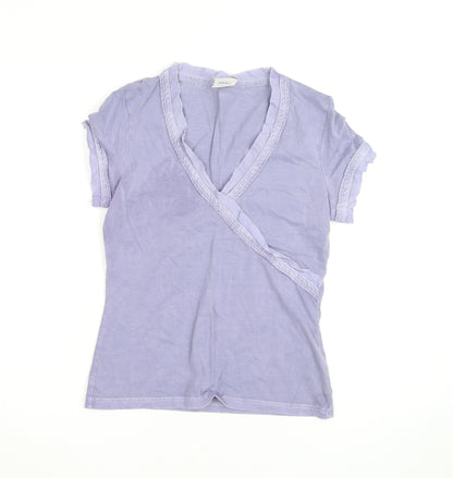 Next Women Purple Wrap Ruffle Cotton Short Sleeve T-Shirt UK 12