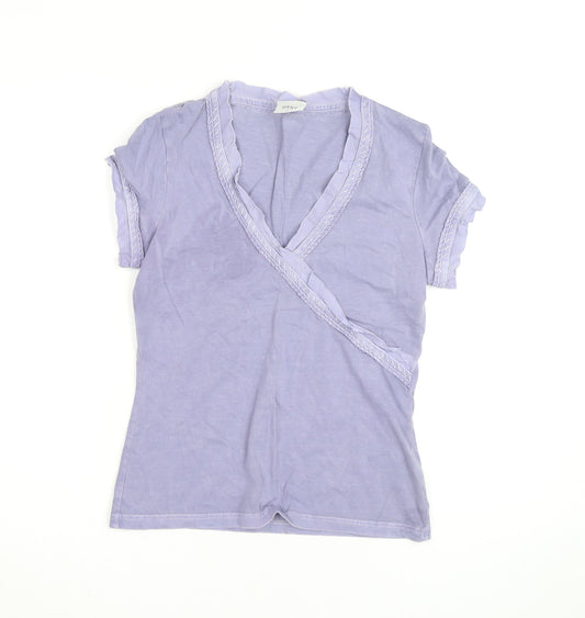 Next Women Purple Wrap Ruffle Cotton Short Sleeve T-Shirt UK 12