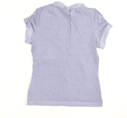Next Women Purple Wrap Ruffle Cotton Short Sleeve T-Shirt UK 12