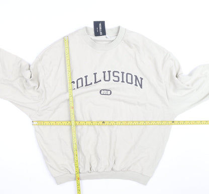 Collusion Men Beige Crew Neck Pullover Sweatshirt M