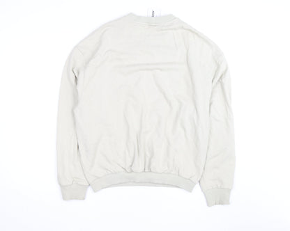 Collusion Men Beige Crew Neck Pullover Sweatshirt M