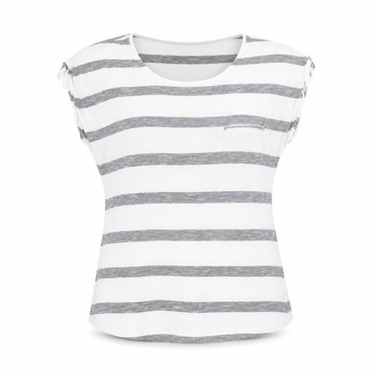 Warehouse Women’s Grey Stripe Cotton T-Shirt UK 16 Zip Pocket