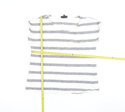 Warehouse Women’s Grey Stripe Cotton T-Shirt UK 16 Zip Pocket
