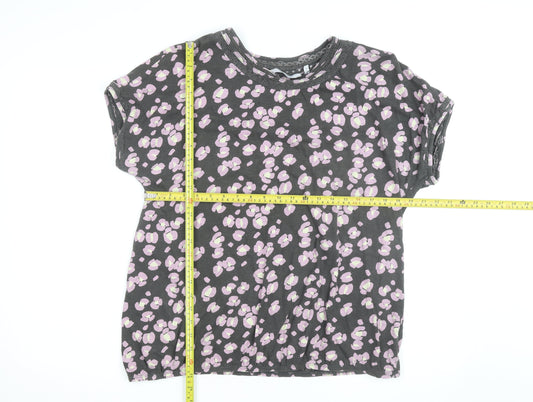Next Women’s Grey Floral T-Shirt Size 20 Short Sleeve Cotton