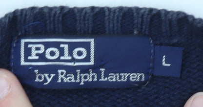 Ralph Lauren Men's Blue Cotton Crew Neck Jumper Size L