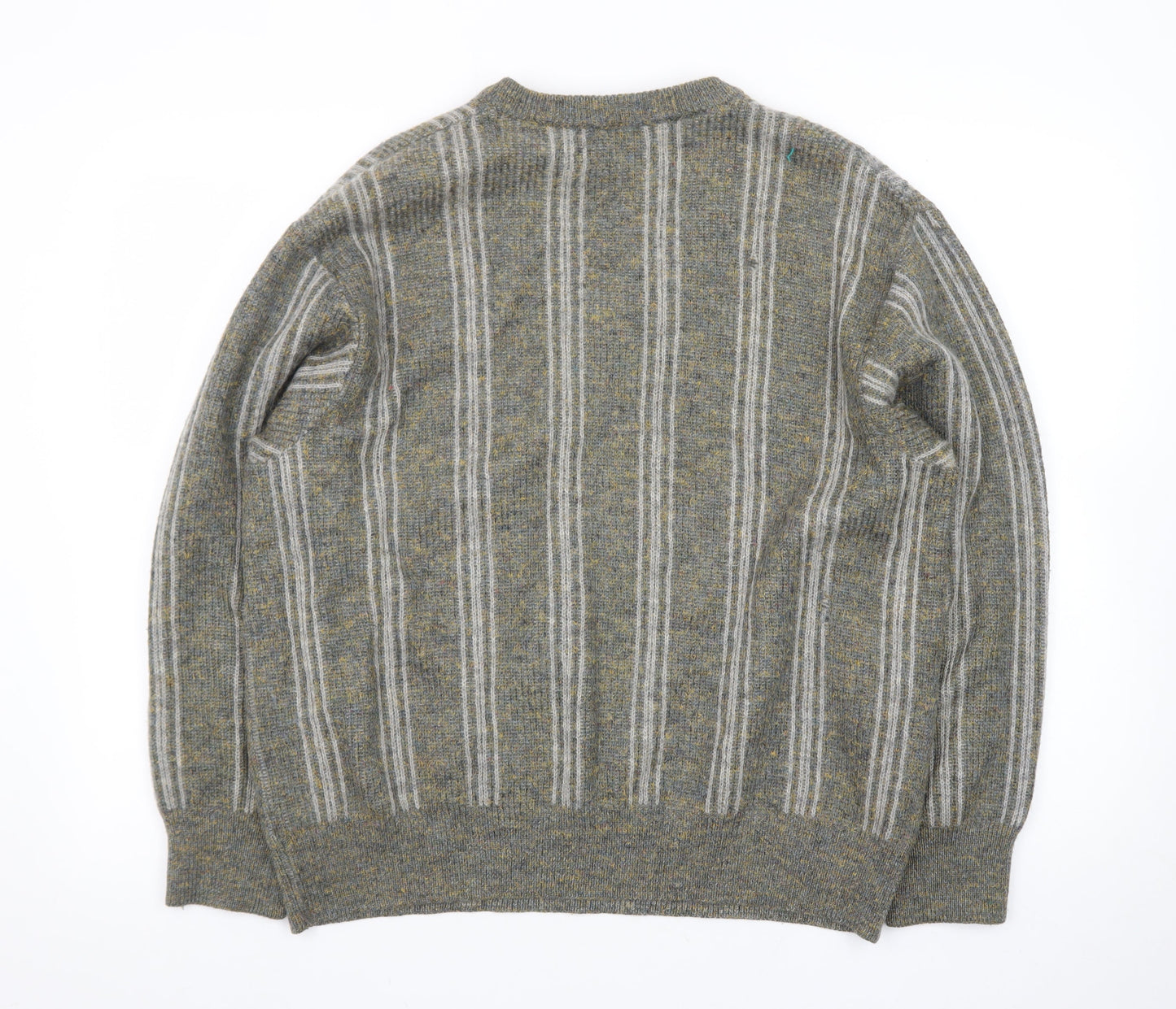 Strickschön Men’s Grey Wool Blend V-Neck Geometric Jumper XL