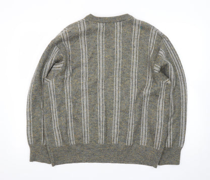 Strickschön Men’s Grey Wool Blend V-Neck Geometric Jumper XL