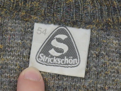 Strickschön Men’s Grey Wool Blend V-Neck Geometric Jumper XL