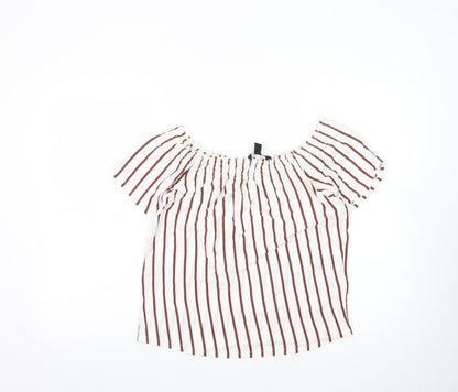 New Look Women’s White Striped Off Shoulder Cotton Blouse Size 10