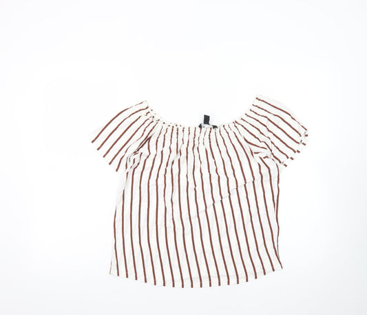 New Look Women’s White Striped Off Shoulder Cotton Blouse Size 10