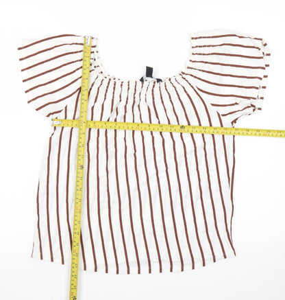 New Look Women’s White Striped Off Shoulder Cotton Blouse Size 10