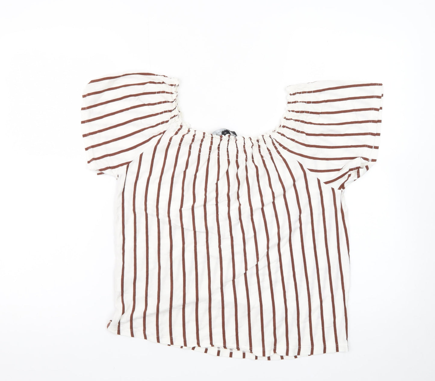 New Look Women’s White Striped Off Shoulder Cotton Blouse Size 10