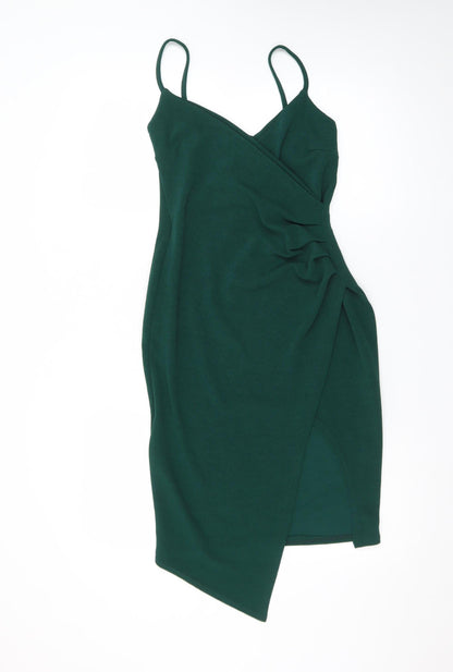 PrettyLittleThing Women’s Green Size 10 Bodycon Ruched Dress