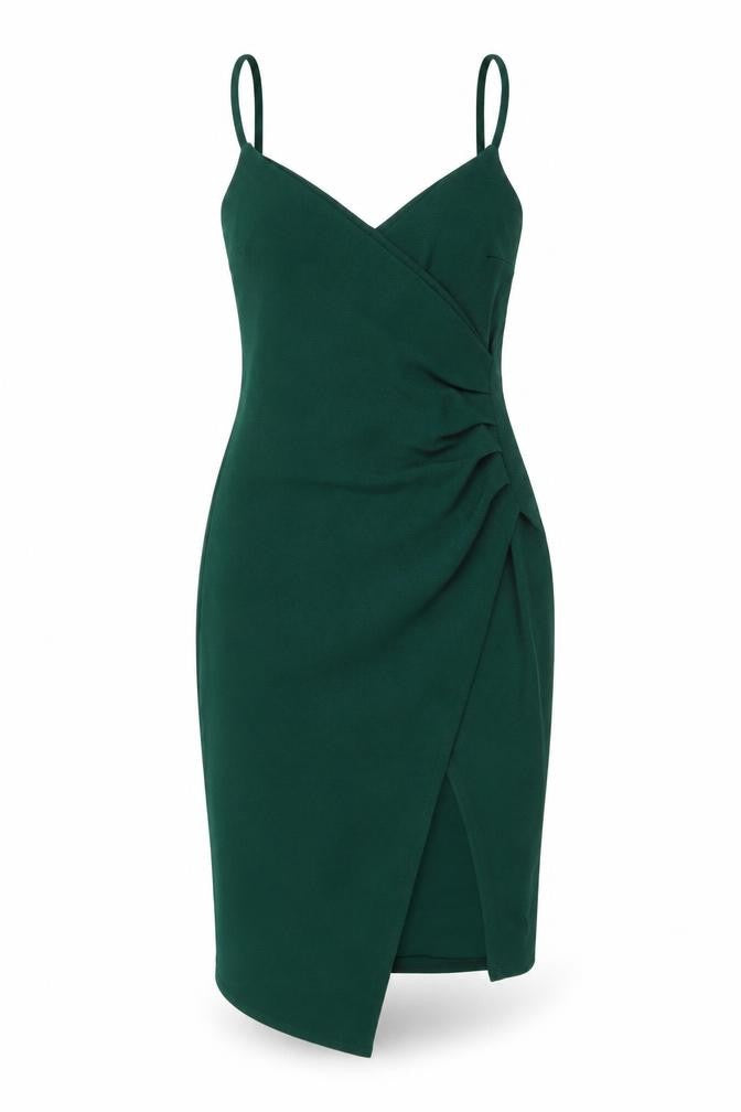 PRETTYLITTLETHING Women’s Green Size 10 Bodycon Ruched Dress