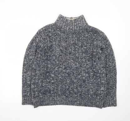 Marks and Spencer Men's Grey Chunky-Knit High Neck Wool Jumper Size M