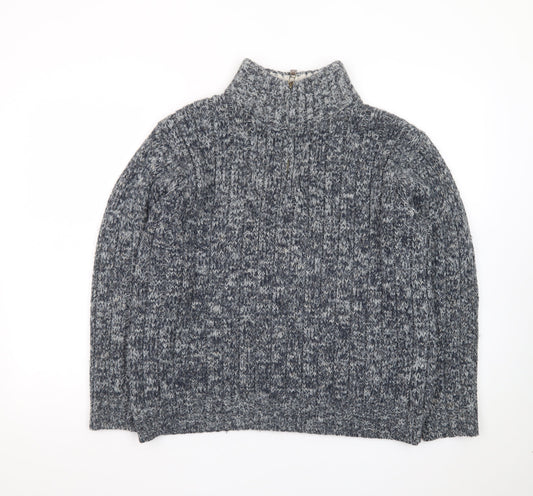 Marks and Spencer Men's Grey Chunky-Knit High Neck Wool Jumper Size M